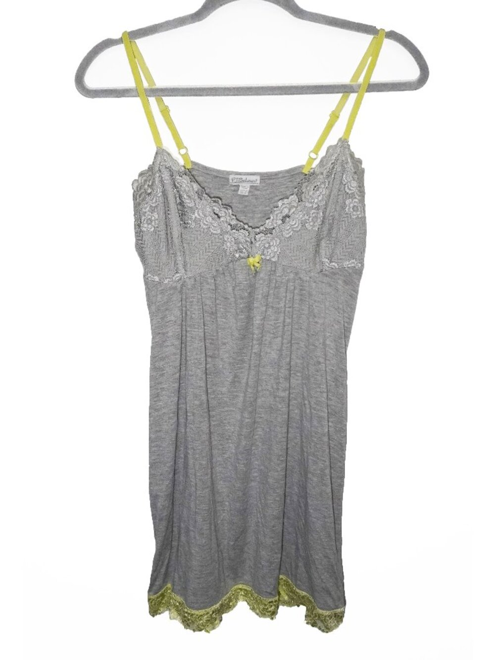 PJ Salvage Gray Baby Doll Lace Slip Green Trim Lingerie Modal Chemise Womens S
